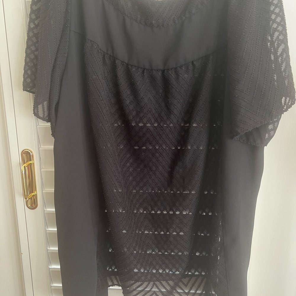 NY Collection Black Sheer Blouse with Relaxed Fit and Embellished Design - Picture 4 of 4